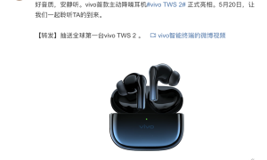 vivo TWS 2真无线降噪耳机将于5月20日正式发布，同时开始预售